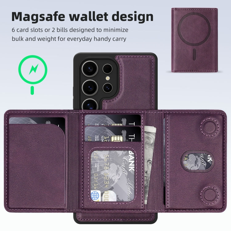 For Samsung Galaxy S25 5G Shield Multi-functional MagSafe Card Bag Phone Case(Purple) - Galaxy S25 5G Cases by buy2fix | Online Shopping UK | buy2fix