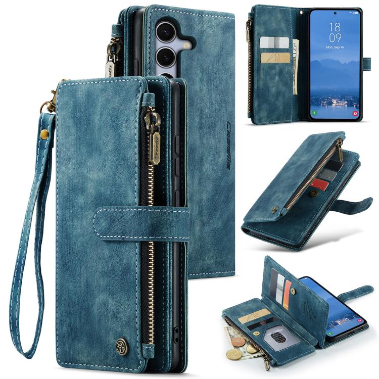 For Samsung Galaxy S25 5G CaseMe C30 Card Slots Zipper Wallet Leather Phone Case(Blue) - Galaxy S25 5G Cases by CaseMe | Online Shopping UK | buy2fix