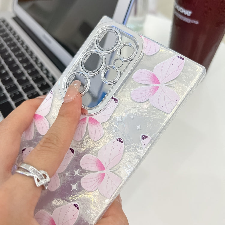 For Samsung Galaxy S25 5G Plating Texture Butterfly Wristband TPU Phone Case with Glitter Lens Film(Flowers Butterflies HU1) - Galaxy S25 5G Cases by buy2fix | Online Shopping UK | buy2fix