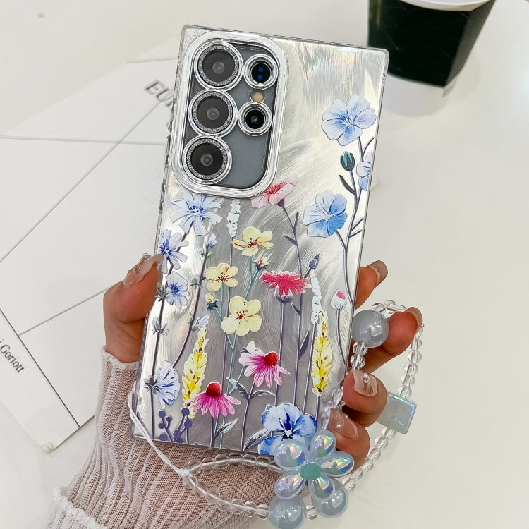 For Samsung Galaxy S25 Ultra 5G Electroplating Flowers Plants Texture Wristband TPU Phone Case(Wildflower FL2) - Galaxy S25 Ultra 5G Cases by buy2fix | Online Shopping UK | buy2fix