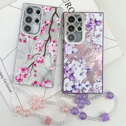 For Samsung Galaxy S25 5G Electroplating Flowers Plants Texture Wristband TPU Phone Case(Carnation FL7) - Galaxy S25 5G Cases by buy2fix | Online Shopping UK | buy2fix