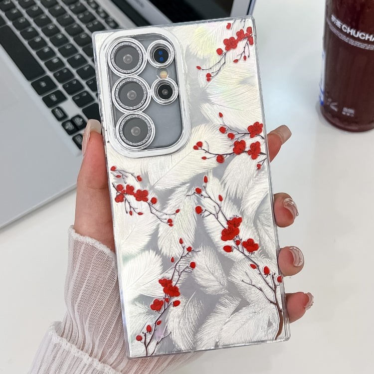 For Samsung Galaxy S25 Ultra 5G Electroplating Flower Texture TPU Phone Case(Red Plum Blossom SH2) - Galaxy S25 Ultra 5G Cases by buy2fix | Online Shopping UK | buy2fix