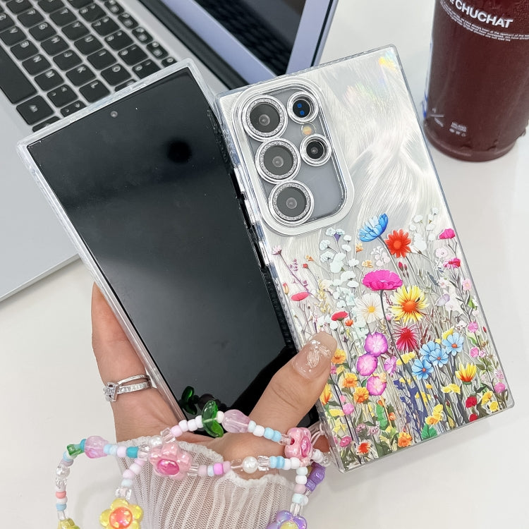 For Samsung Galaxy S25 Ultra 5G Electroplating Flower Texture Wristband TPU Phone Case(Red Plum Blossom SH2) - Galaxy S25 Ultra 5G Cases by buy2fix | Online Shopping UK | buy2fix