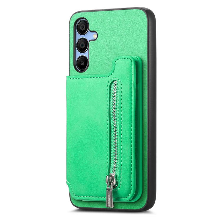 For Samsung Galaxy S25 5G Retro MagSafe Zipper Wallet Card Bag Back Phone Case(Green) - Galaxy S25 5G Cases by buy2fix | Online Shopping UK | buy2fix