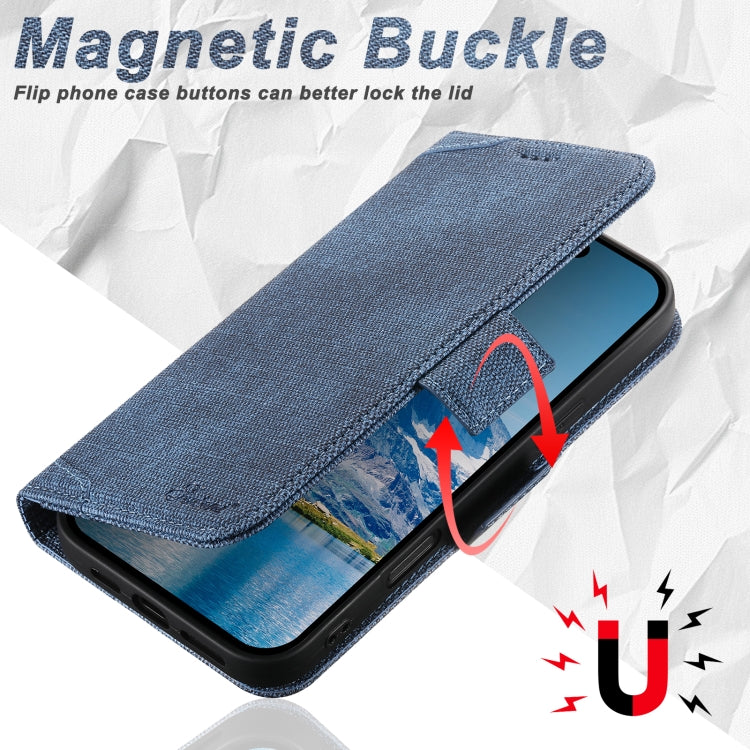 For iPhone 16 Suteni J07 Multi-functional Horizontal MagSafe Denim Leather Phone Case(Blue) - iPhone 16 Cases by Suteni | Online Shopping UK | buy2fix