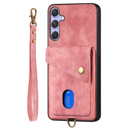 For Samsung Galaxy S25+ 5G Retro Card Wallet Fold Leather Phone Case with Strap(Pink) - Galaxy S25+ 5G Cases by buy2fix | Online Shopping UK | buy2fix