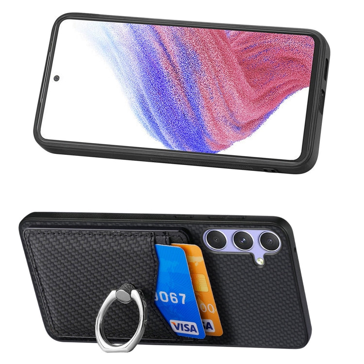 For Samsung Galaxy S25 5G Carbon Fiber Card Wallet Ring Phone Case(Black) - Galaxy S25 5G Cases by buy2fix | Online Shopping UK | buy2fix