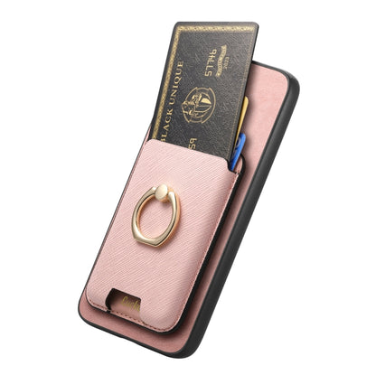 For Samsung Galaxy S25+ 5G Retro Cross Leather Ring Vertical Insert Card Bag MagSafe Phone Case(Pink) - Galaxy S25+ 5G Cases by buy2fix | Online Shopping UK | buy2fix