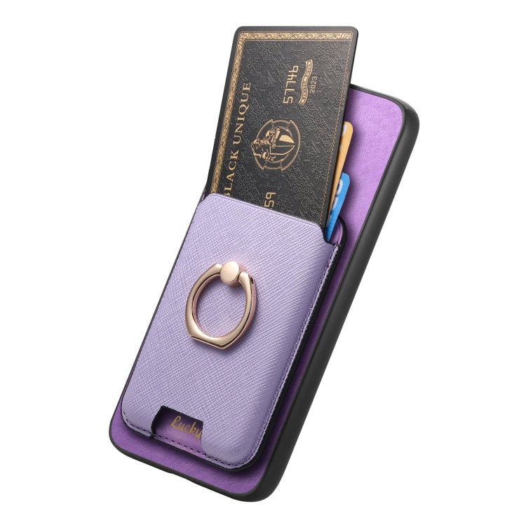 For Samsung Galaxy S25+ 5G Retro Cross Leather Ring Vertical Insert Card Bag MagSafe Phone Case(Purple) - Galaxy S25+ 5G Cases by buy2fix | Online Shopping UK | buy2fix