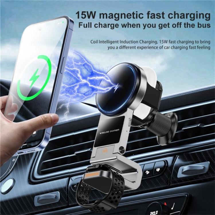 SD16 For Phone Watch Earphone Car Air Vent Phone Holder Magnetic 3 in 1 Wireless Charger(Grey) - Car Charger by buy2fix | Online Shopping UK | buy2fix