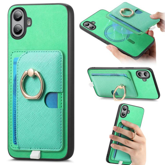 For Nothing CMF Phone 1 Retro Cross Leather Ring Side Insert Card Bag MagSafe Phone Case(Green) - More Brand by buy2fix | Online Shopping UK | buy2fix