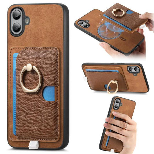 For Nothing CMF Phone 1 Retro Cross Leather Ring Side Insert Card Bag MagSafe Phone Case(Brown) - More Brand by buy2fix | Online Shopping UK | buy2fix