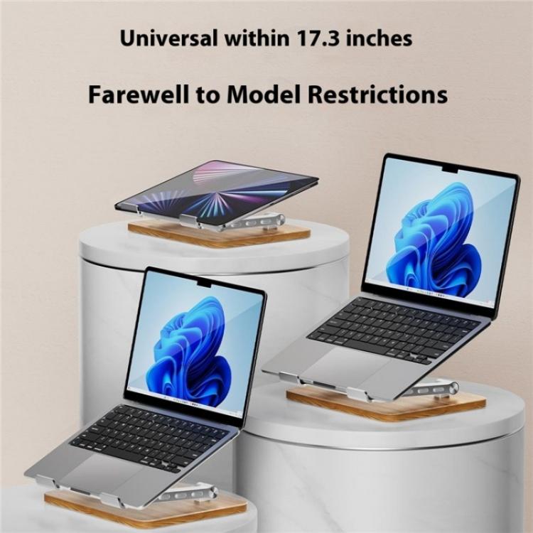 J32 Foldable Wood Base Desktop Metal Phone Holder Adjustable Laptop Stand(Silver) - Laptop Stand by buy2fix | Online Shopping UK | buy2fix