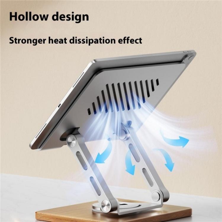 J27 Desktop Foldable Rotating Wooden Base Tablets Laptops Metal Cooling Holder(Silver) - Laptop Stand by buy2fix | Online Shopping UK | buy2fix