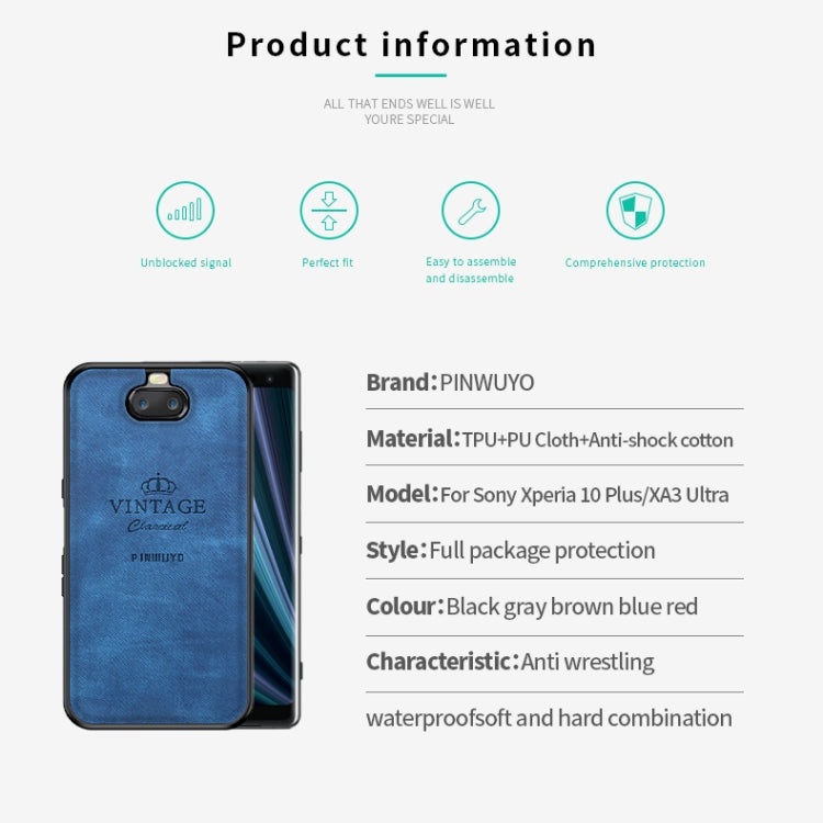 PINWUYO Shockproof Waterproof Full Coverage TPU + PU cloth+Anti-shock cotton Protective Case  for Sony Xperia 10 Plus / XA3 Ultra(Blue) - Sony Cases by PINWUYO | Online Shopping UK | buy2fix