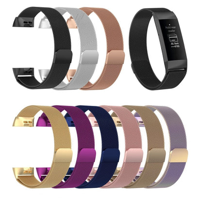 Stainless Steel Magnet Watch Band for FITBIT Charge 4 / 3, Large Size: 210x18mm(Rose Gold) - Watch Bands by buy2fix | Online Shopping UK | buy2fix