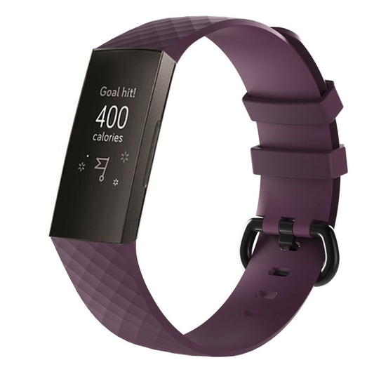 Diamond Pattern Silicone Watch Band for Fitbit Charge 3 Small Size：190*18mm(Dark Purple) - Watch Bands by buy2fix | Online Shopping UK | buy2fix