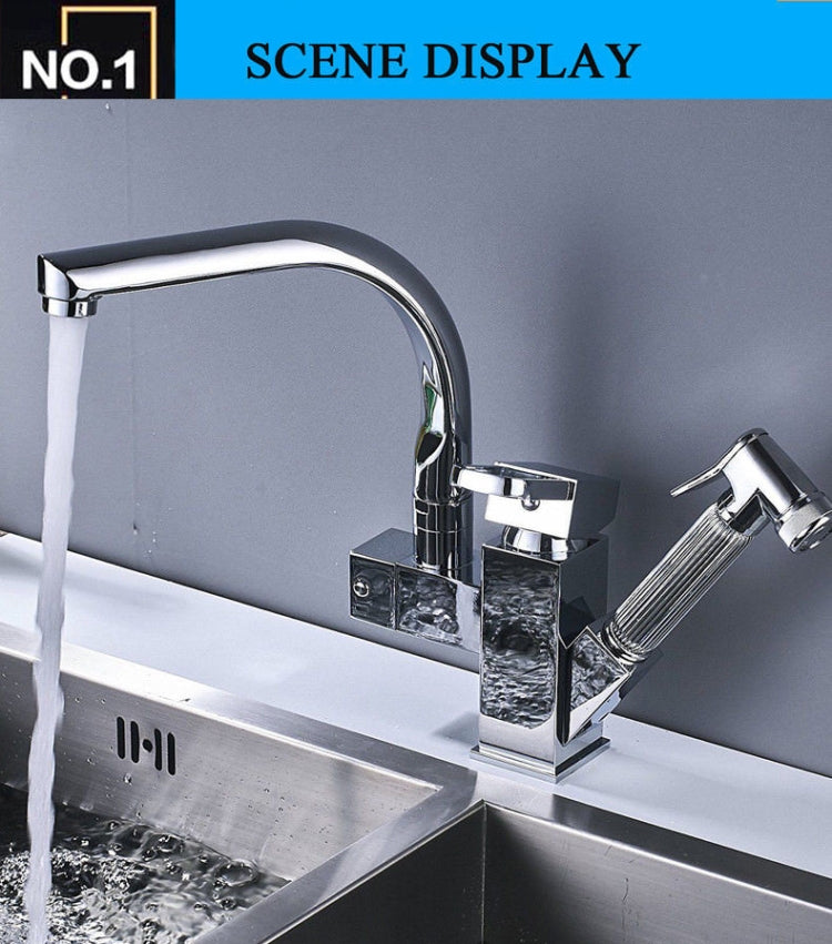 Kitchen Faucet Mixer Tap Single Handle Two Swivel Spouts Hot Cold Water Tap Pull Out Flushing Spray Tap - Faucets & Accessories by buy2fix | Online Shopping UK | buy2fix