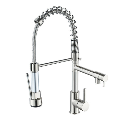 Copper And Nickel Brushed Double Outlet Spring Faucet Rotatable Kitchen Hot And Cold Water Faucet, Specification: Brushed - Faucets & Accessories by DWL | Online Shopping UK | buy2fix