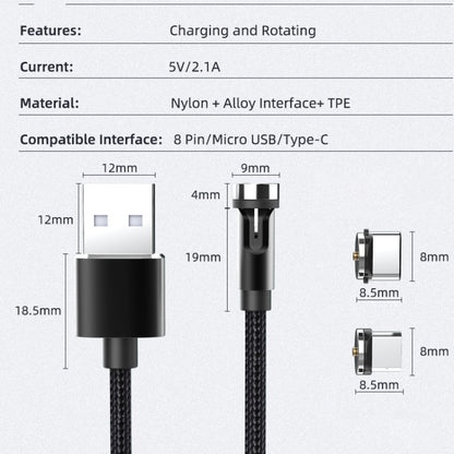 CC56 8 Pin + Type-C/USB-C + Micro USB Magnetic Interface Dust Plug Rotating Data Charging Cable, Cbale Length: 1m(Silver) - Charging Cable & Head by buy2fix | Online Shopping UK | buy2fix