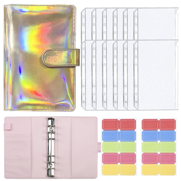 A6 Dazzling Color Loose-leaf Handbook Laser Macaroon PU Cash Budget Book(Rose Gold) - Notebooks by buy2fix | Online Shopping UK | buy2fix