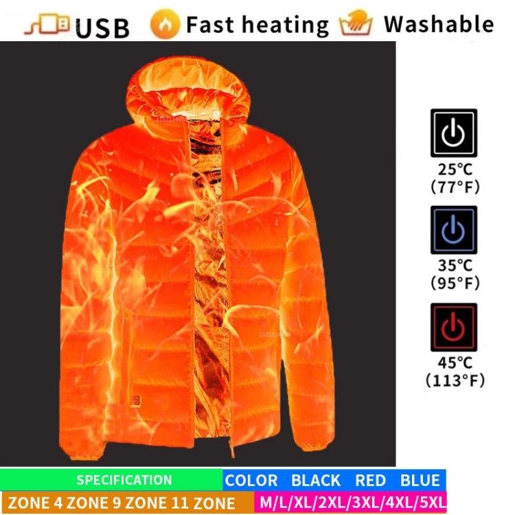 9 Zone Double Control Black USB Winter Electric Heated Jacket Warm Thermal Jacket, Size: XXL - Down Jackets by buy2fix | Online Shopping UK | buy2fix