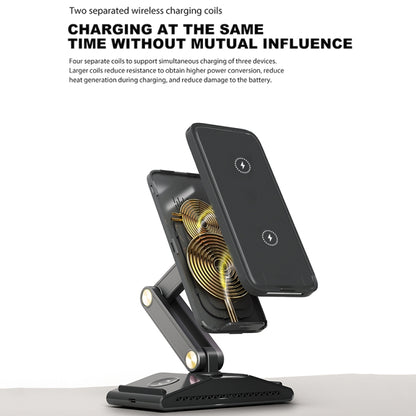 3-In-1 15W Portable Folding Desktop Stand Mobile Phone Wireless Charger(Black) - Wireless Charger by buy2fix | Online Shopping UK | buy2fix