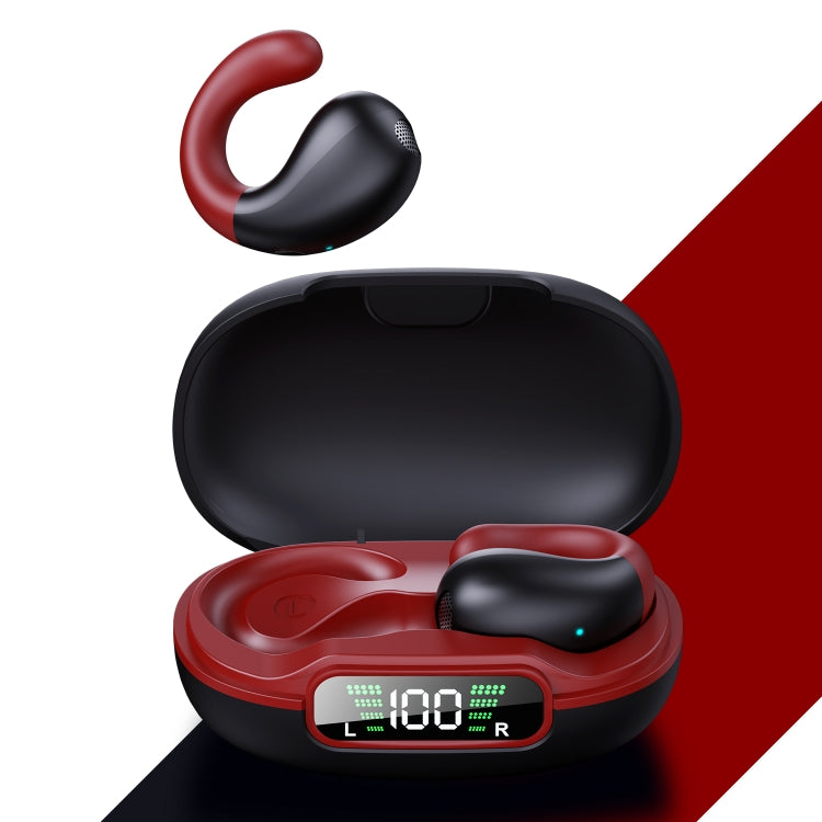 Clip-on Wireless Bluetooth Earphone With Digital Charging Compartment(Black Red) - Bluetooth Earphone by buy2fix | Online Shopping UK | buy2fix