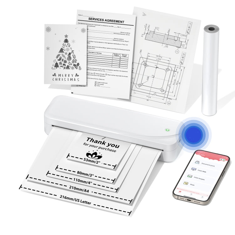 Phomemo M833  300dpi Wireless Bluetooth Thermal Printer Support Multi-Size Thermal Paper(White) - Printer by Phomemo | Online Shopping UK | buy2fix