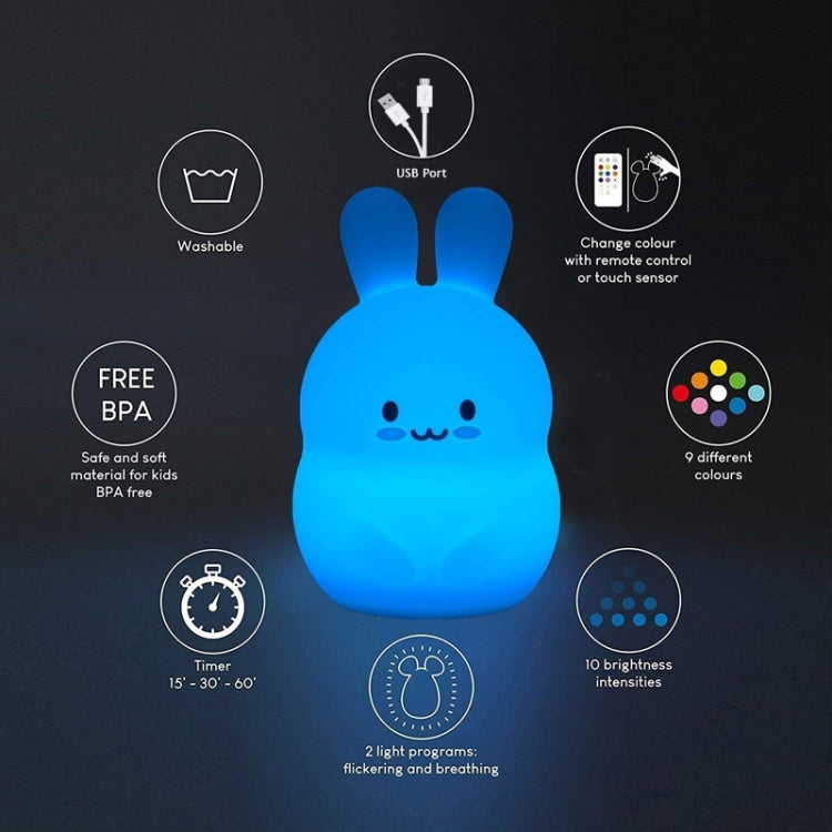 Rabbit Silicone Pat Night Light Children Gift Color Changing Lamp, Specification: Charging Remote Control - Night Lights by buy2fix | Online Shopping UK | buy2fix