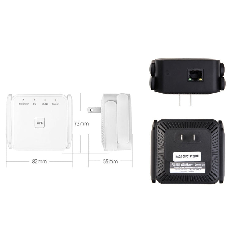 1200Mbps 2.4G / 5G WiFi Extender Booster Repeater Supports Ethernet Port Black EU Plug - Broadband Amplifiers by buy2fix | Online Shopping UK | buy2fix
