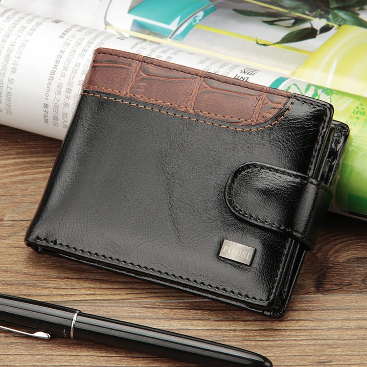 Baellerry M1078 Splicing Leather Casual Men Wallet With Buckle Multi-Card Slot Coin Purse(Black) - Wallets by Baellerry | Online Shopping UK | buy2fix