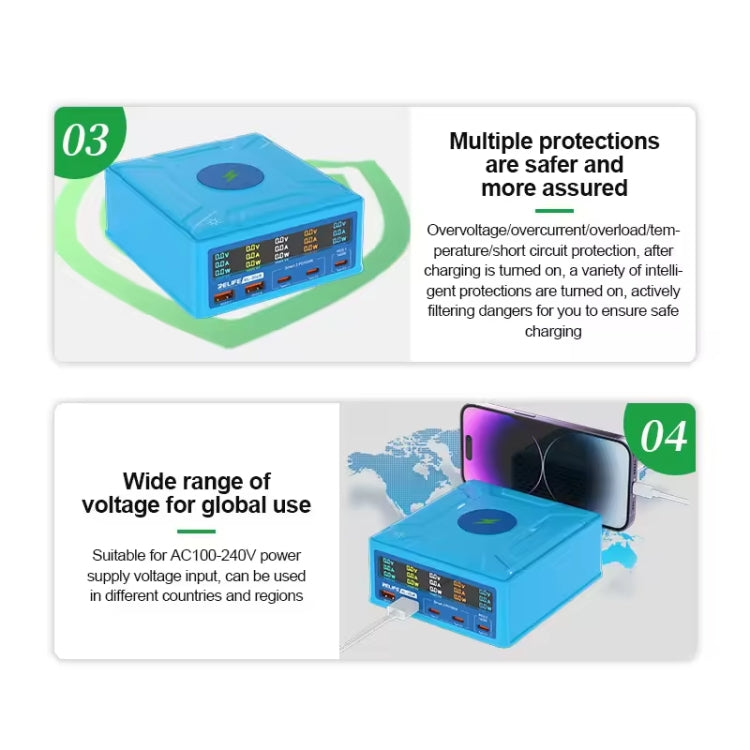 RELIFE RL-304R 5-Port 260W GaN Smart USB Fast Charger With 15W Wireless Chargind LCD Display(US Plug) - Multifunction Charger by RELIFE | Online Shopping UK | buy2fix