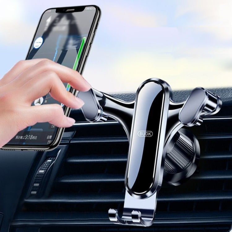 BUDK Triangle Gravity Sensor Car Phone Bracket Car Air Vent Navigation Holder, Model: Bent Suction Cup Base Model - Car Holders by BUDK | Online Shopping UK | buy2fix