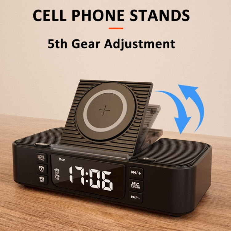 Digital Alarm Clock Wireless Charger Bluetooth Speaker RGB Night Light Cell Phone Stand(Black) - Desktop Speaker by buy2fix | Online Shopping UK | buy2fix