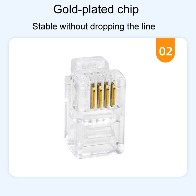 1000pcs /Pack 2-Pronged Gold-Plated 4P4C Telephone Crystal Heads 4 Core Handset RJ9 Cable Connector - Lan Cable and Tools by buy2fix | Online Shopping UK | buy2fix