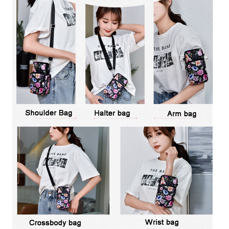 Printed Crossbody Mobile Phone Bag Mini Wallet With Arm Band, Style: Black Flower1 - Single-shoulder Bags by buy2fix | Online Shopping UK | buy2fix