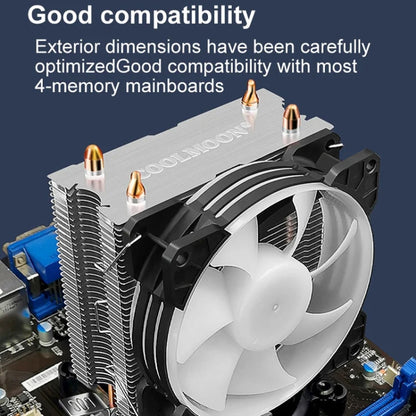COOLMOON Frost Double Copper Tube CPU Fan Desktop PC Illuminated Silent AMD Air-Cooled Cooler, Style: P2 Magic Moon Edition Single Fan - Fan Cooling by COOLMOON | Online Shopping UK | buy2fix