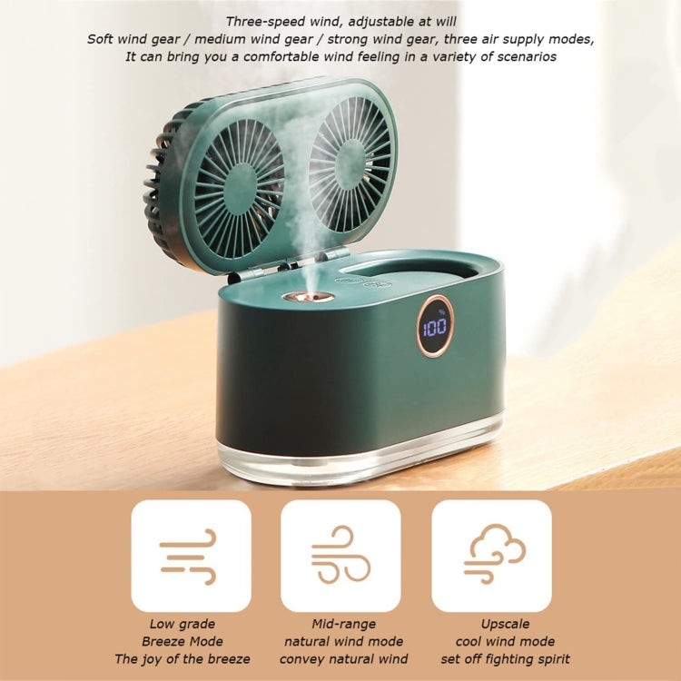 WT-818 Dual-leaf Spray Smart Digital Display Desktop Fan Night Light Humidification Cooler(Green) - Electric Fans by buy2fix | Online Shopping UK | buy2fix