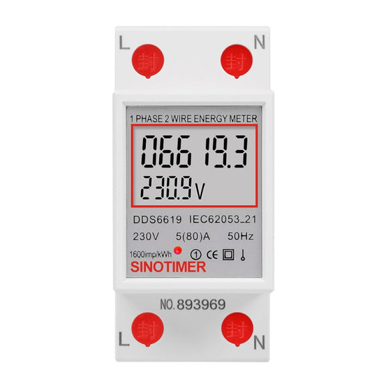 SINOTIMER  DDS6619 80A 230V Din Rail Single Phase Energy Meter Voltage Current Power Meter Without Backlight - Other Tester Tool by SINOTIMER | Online Shopping UK | buy2fix