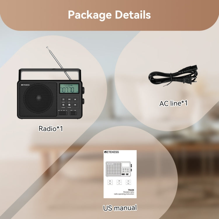 Retekess TR638 LCD Digital Display Full-Band Bluetooth FM Radio Support External Antenna(US Plug) - Radio Player by Retekess | Online Shopping UK | buy2fix