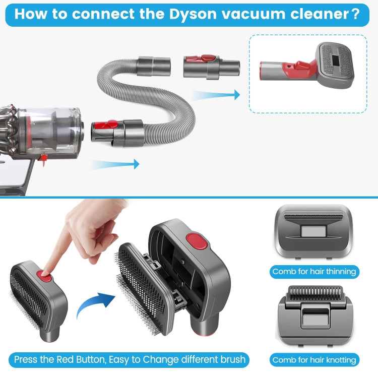 For Dyson V7 V8 V10 V11 V15 Pet 3 In 1 Grooming Suction Head Set Without Hose - For Dyson Accessories by buy2fix | Online Shopping UK | buy2fix