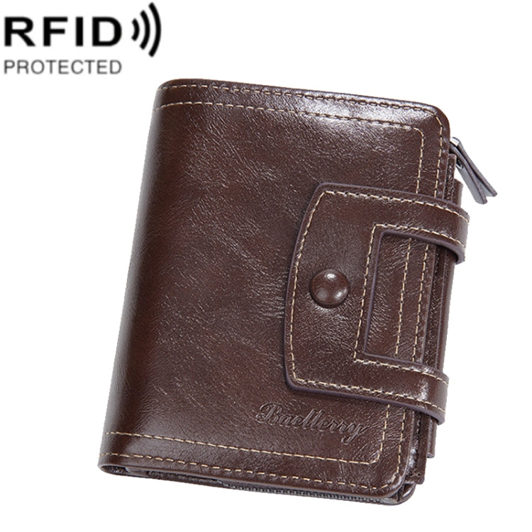 Baellerry D5112 RFID Anti-Theft Multi-Card Slot Buckle Tri-fold Zipper Short Wallet Coin Purse(Coffee) - Antimagnetic RFID Package by Baellerry | Online Shopping UK | buy2fix