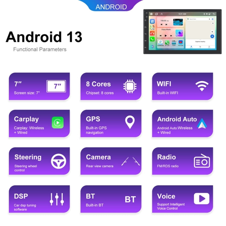 10.1inch Android 13.0 Dual Butt Universal Wireless Carplay Car Navigation Center Control All-In-One Monitor(Standard) - Car MP3 & MP4 & MP5 by buy2fix | Online Shopping UK | buy2fix