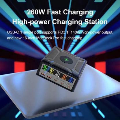 868D 6-In-1 260W High-Power Type-C+USB Multi Ports Charger Supports QI Wireless Charging(UK Plug) - Multifunction Charger by buy2fix | Online Shopping UK | buy2fix