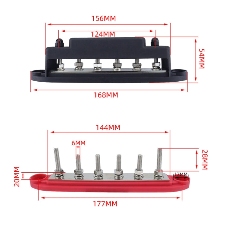 M6 RV Yacht High Current 6-column 250A Base Busbar, Color: Red - Fuse by buy2fix | Online Shopping UK | buy2fix