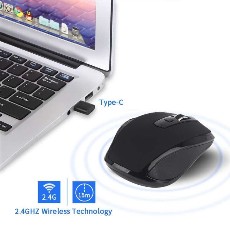 6-Keys Type-C/USB-C Laptop Office Game Silent Wireless Mouse(Black) - Wireless Mice by buy2fix | Online Shopping UK | buy2fix