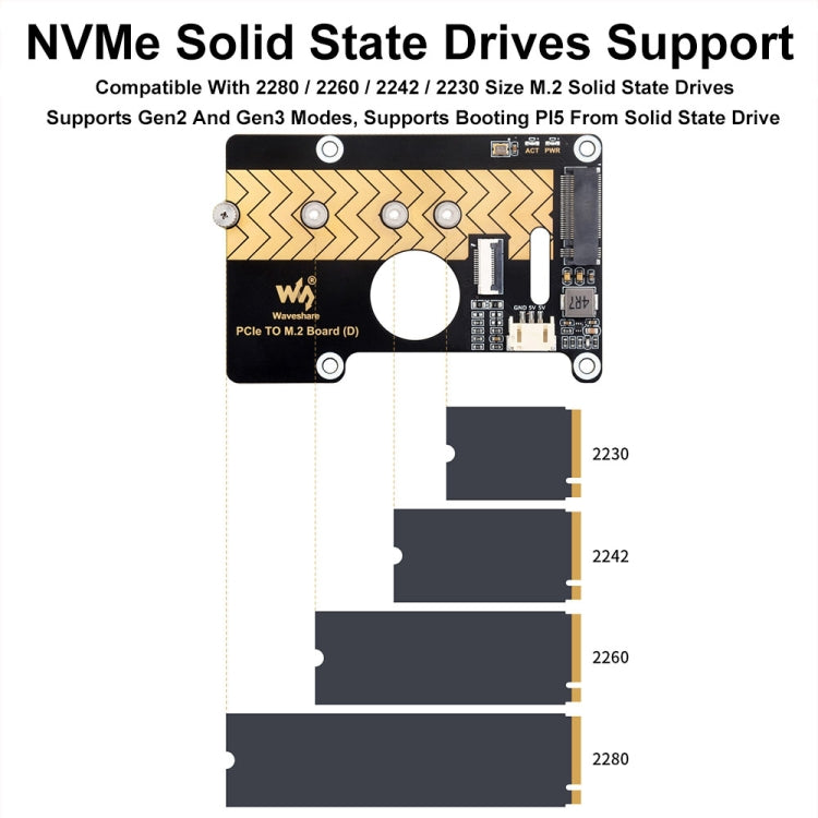 Waveshare For Raspberry Pi 5 PCIe To M.2 Adapter Board Support NVMe Protocol(27709) - Raspberry Pi Accessories by Waveshare | Online Shopping UK | buy2fix