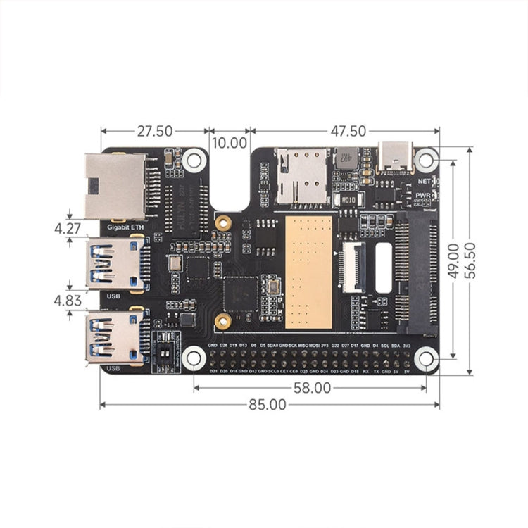 Waveshare For Raspberry Pi 5 PCIe to MiniPCIe / Gigabit Ethernet / USB 3.2 Gen1 HAT, Spec: EG25-G - Raspberry Pi Accessories by Waveshare | Online Shopping UK | buy2fix