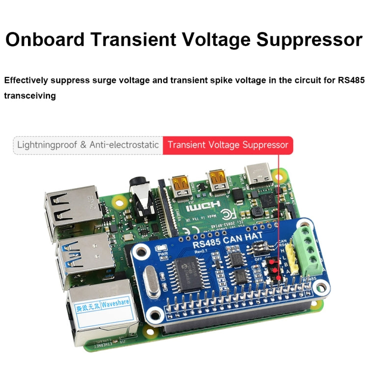 Waveshare 14882 For Raspberry Pi RS485 SPI CAN HAT Bus Module - Raspberry Pi Accessories by Waveshare | Online Shopping UK | buy2fix